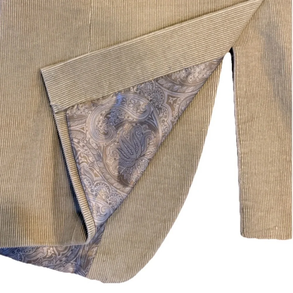 Chaps Cotton Corduroy Sport Coat Tan Notch Lapel Paisley Lining 44L